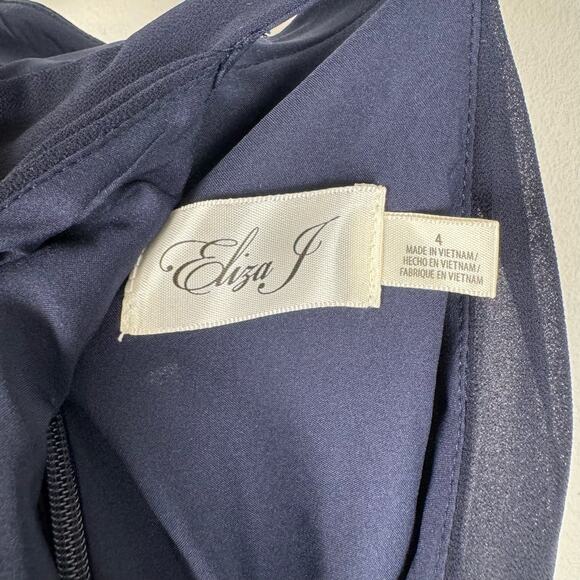 Eliza J Dress Womens Size 4 Tiered Popover Halter Navy Blue Flouncy Sleeveless - Picture 4 of 9